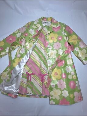 Neiman Marcus Helena 2Pc Set Floral Trench Coat & Sleeveless Girls Dress Size 6